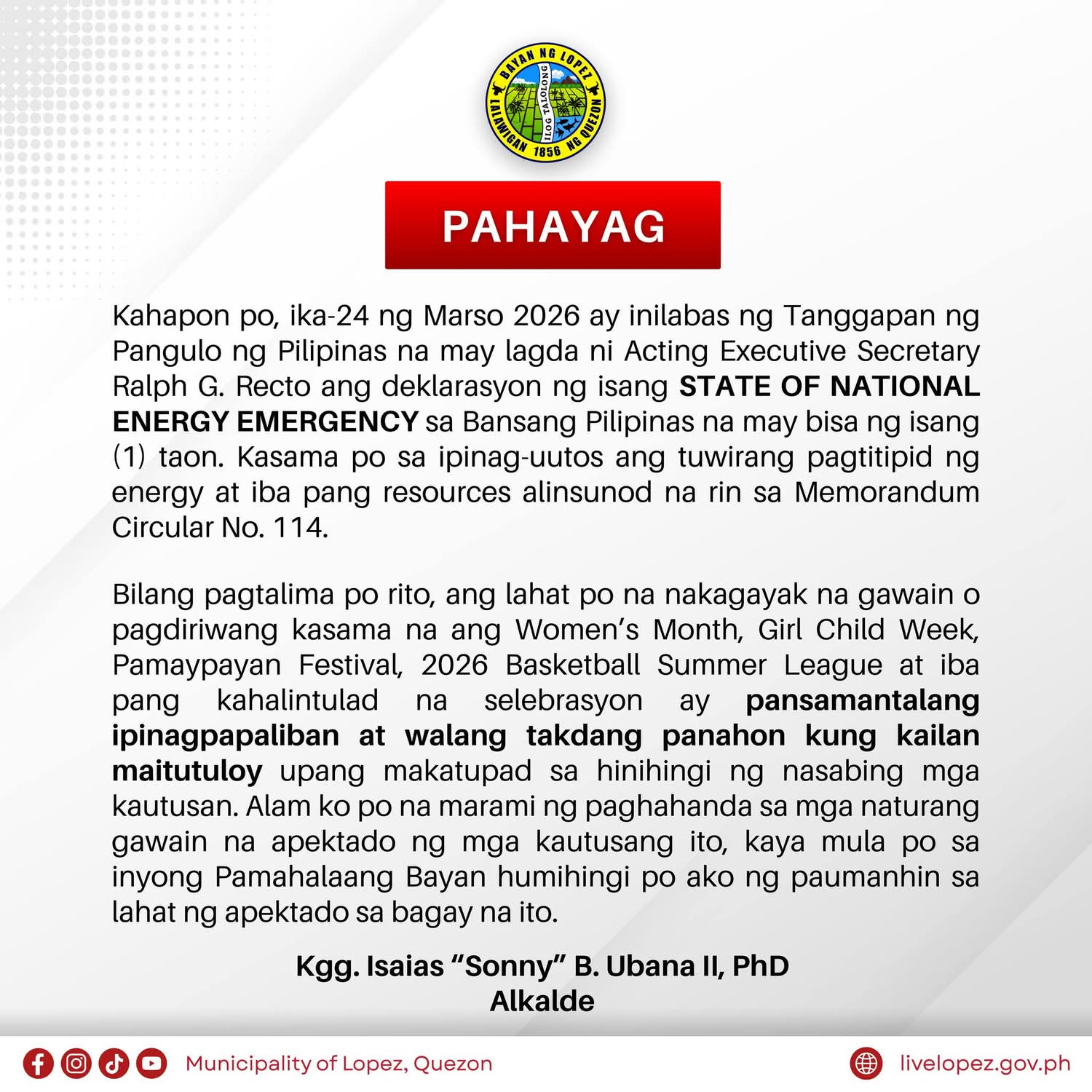 Lopez suspends all celebrations amid energy emergency — Necessary sacrifice or cultural loss?