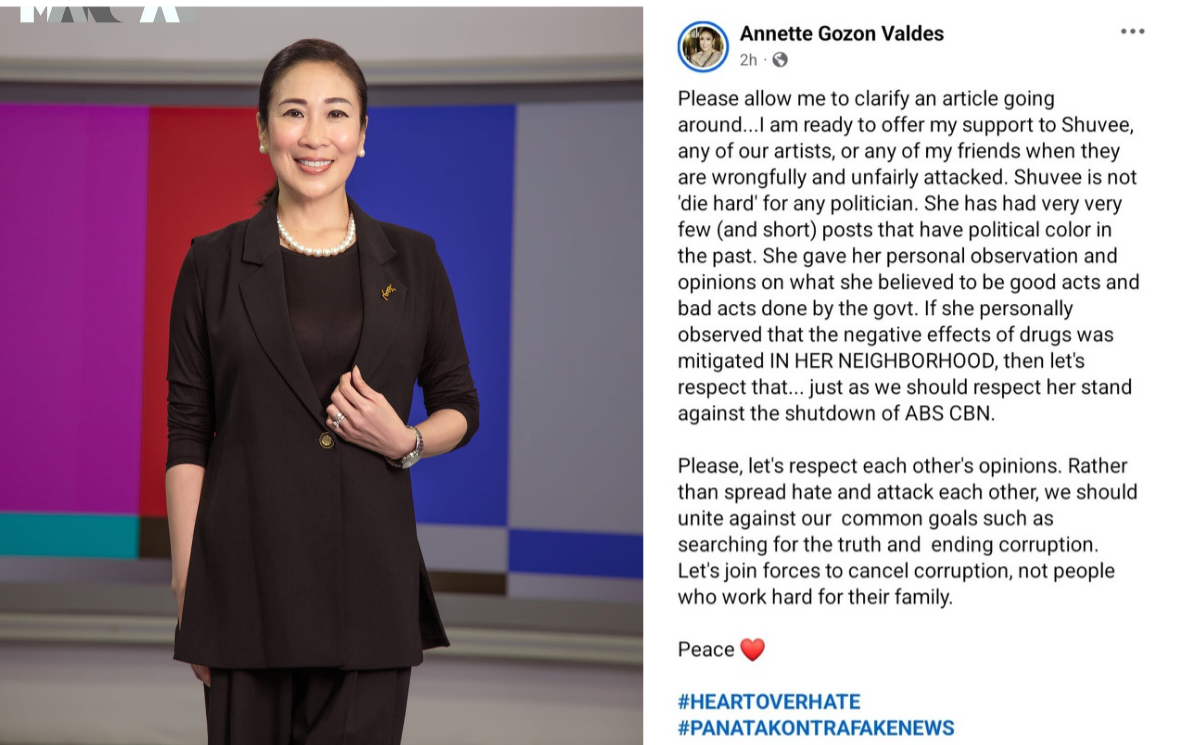 Annette Gozon, ipinagtanggol si Shuvee laban sa political attacks