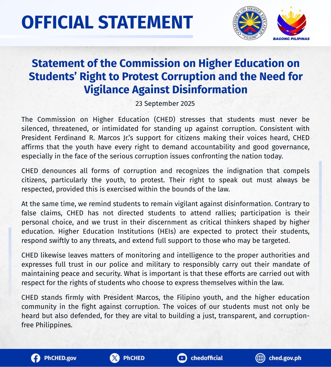 ‘Karapatan ng mga mag-aaral na magprotesta laban sa korapsyon’ — CHED