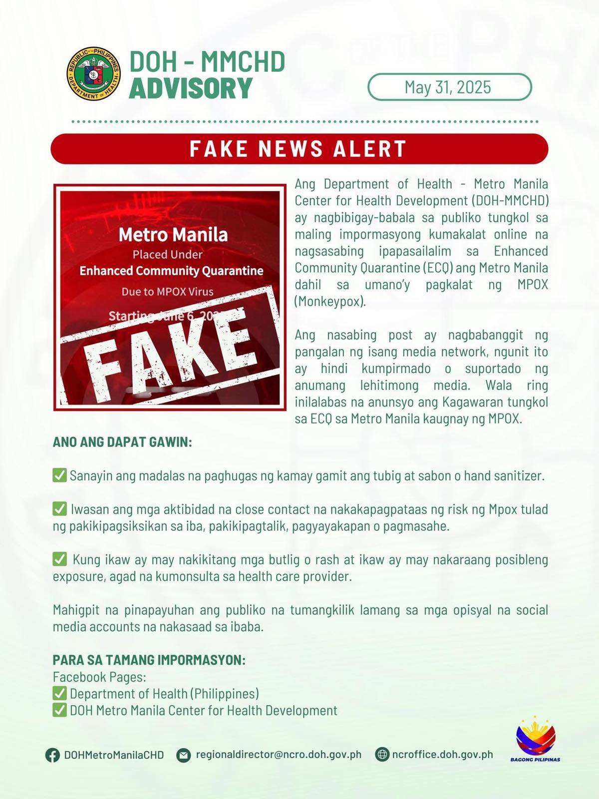 DOH, Mariing Pinabulaanan ang Balitang ECQ sa Metro Manila