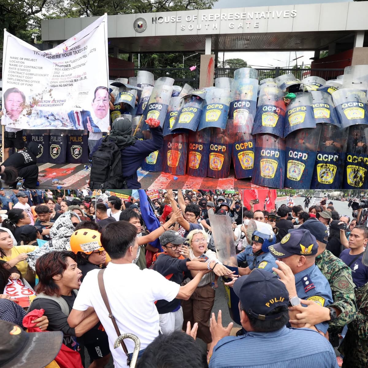 Protesta sa House, nauwi sa gulo matapos magtapon ng pintura at putik ang mga raliyista