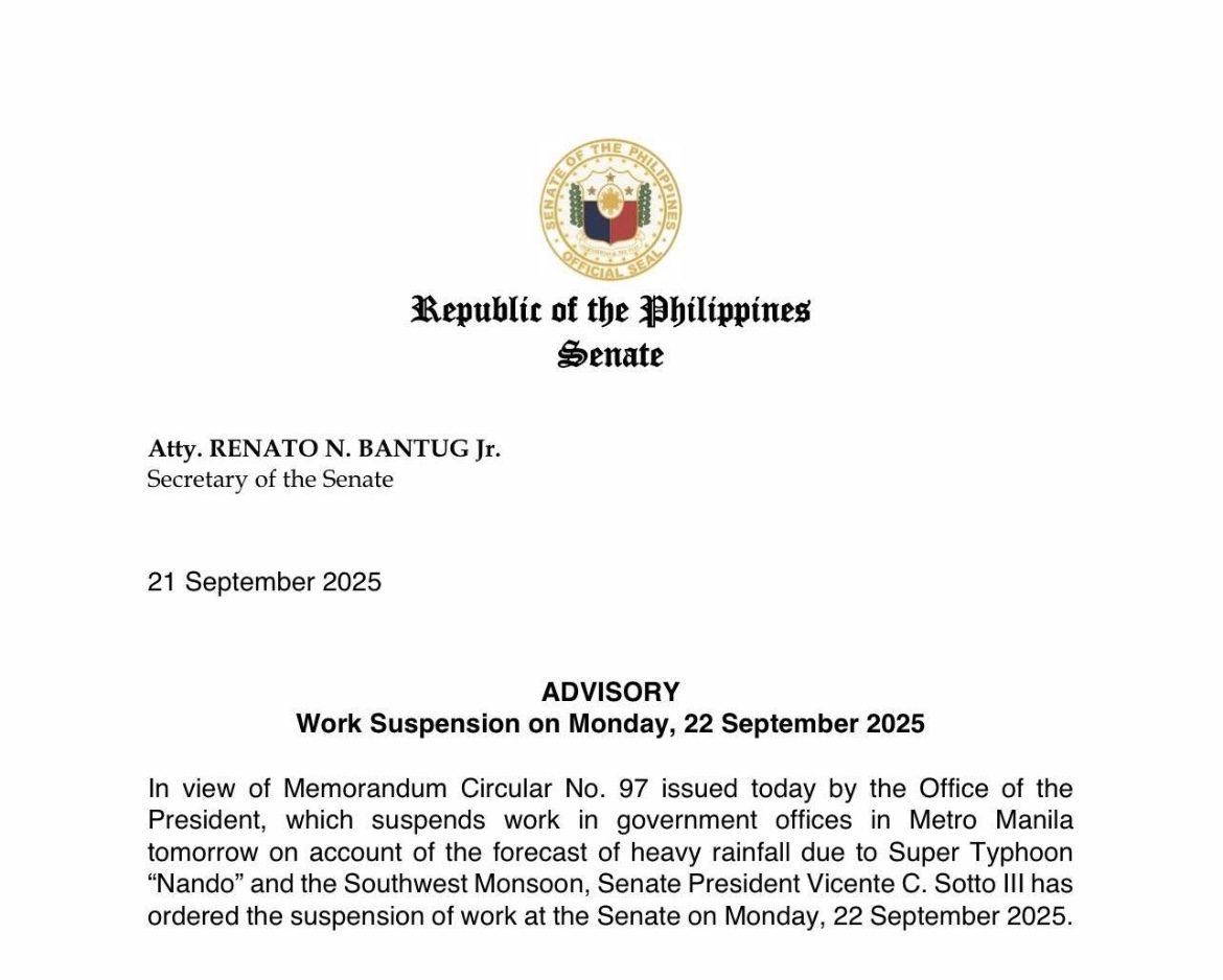 Senado, Suspendido ang Trabaho sa Setyembre 22; Patuloy ang Pagtalakay sa Mahahalagang Isyu