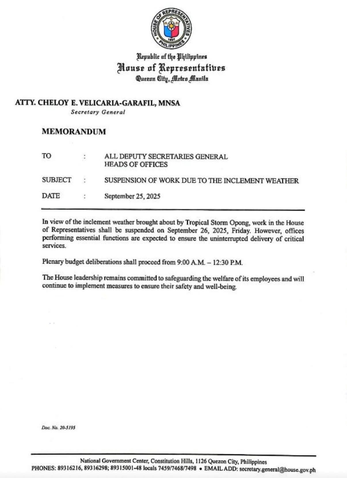 HRep, Suspendido ang Trabaho; Budget Deliberations, Tuloy pa rin