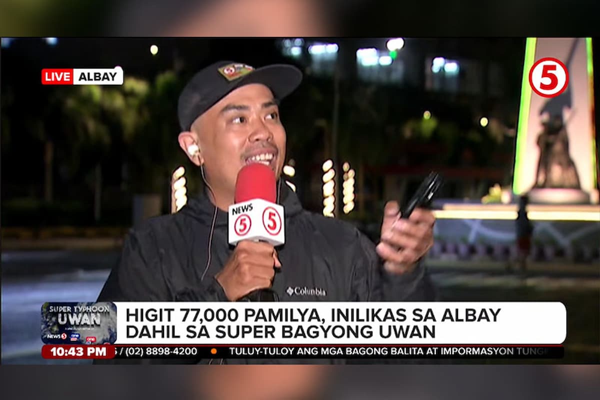 Cameraman ng News5, pinuri sa biglaang live reporting sa Albay sa harap ng Super Typhoon Uwan