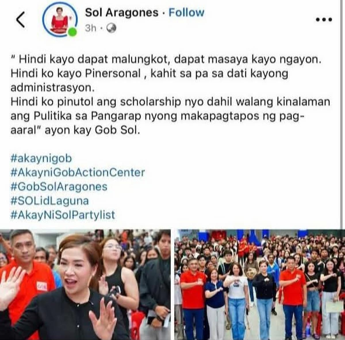 Mensahe ni Gov. Sol sa mga Iskolar ng Laguna, umani ng batikos online