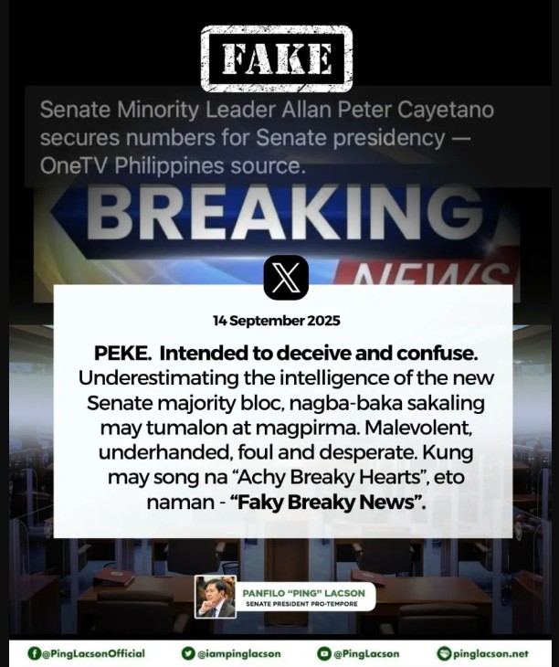 ‘Faky Breaky News:’ Lacson, pumalag sa balitang bagong balasahan sa Senado