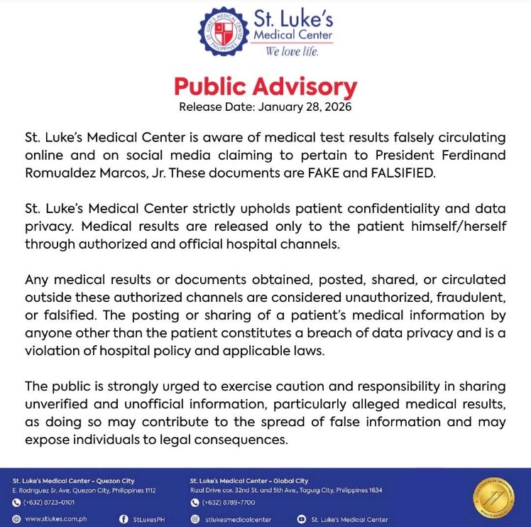 Malacañang slams fake Marcos medical records, St. Luke’s confirms hoax — gossip machine in overdrive!