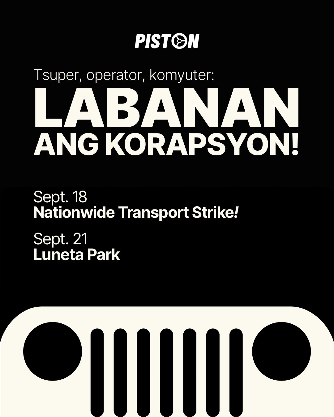 Tama na! Sobra na! PISTON: buong bansa, tigil-pasada sa Sept. 18
