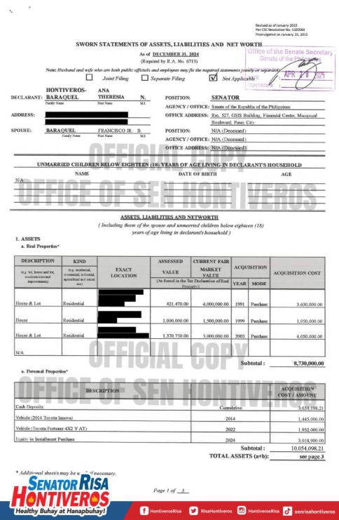 Hontiveros, isinapubliko ang P18.9M net worth; malayang access sa SALN, suportado