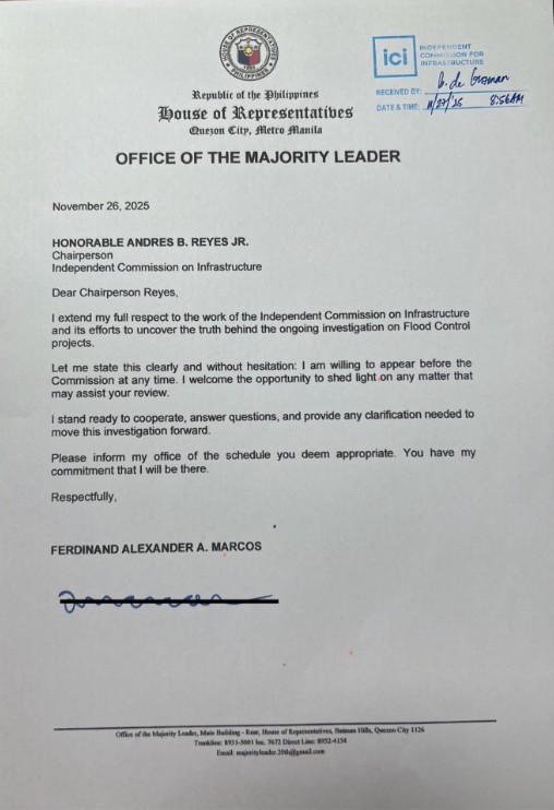 Sandro Marcos, handang humarap sa ICI sa gitna ng mga akusasyon ni Zaldy Co