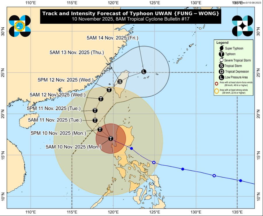 Mata ng Bagyong Uwan, nakalabas na ng Luzon; banta ng hangin, ulan tuloy pa rin
