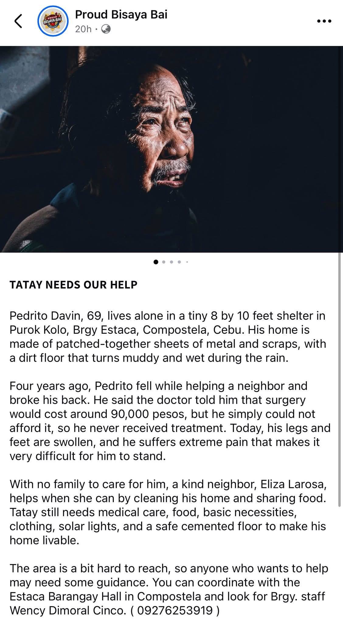 Cebu Provincial Government, mabilis na tumugon sa kalunos-lunos na kalagayan ng isang matanda matapos itong mai-post sa sa social media