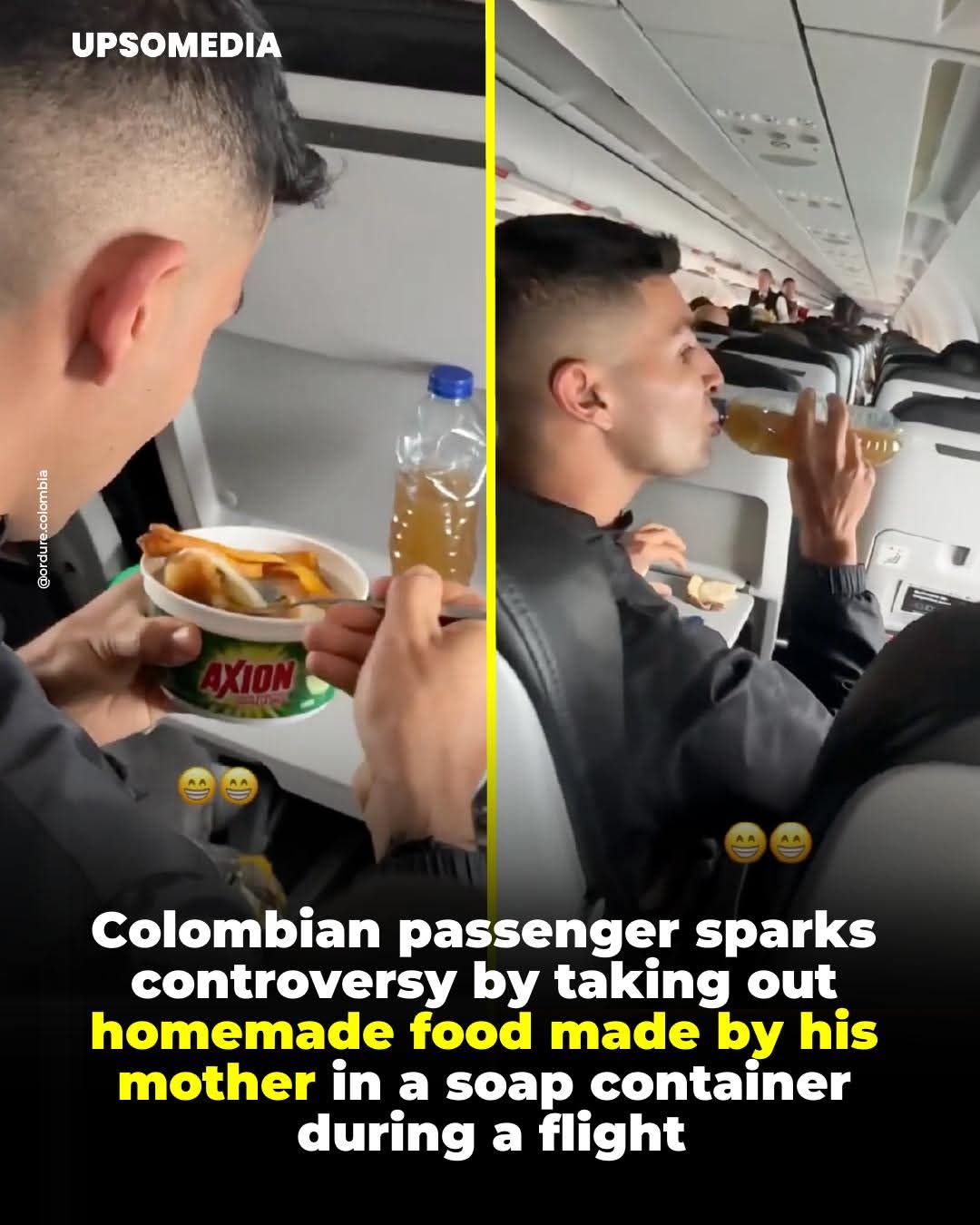 Lalagyan ng sabon, ginawang baunan: viral ang binatang Colombian sa isang biyahe ng eroplano
