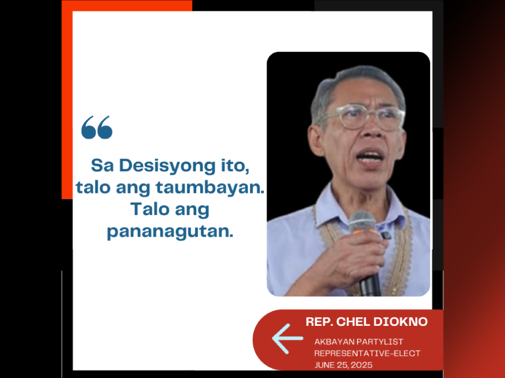Chel Diokno: "Talo ang Taumbayan, talo ang pananagutan sa pagbasura ng impeachment kay VP Sara Duterte"
