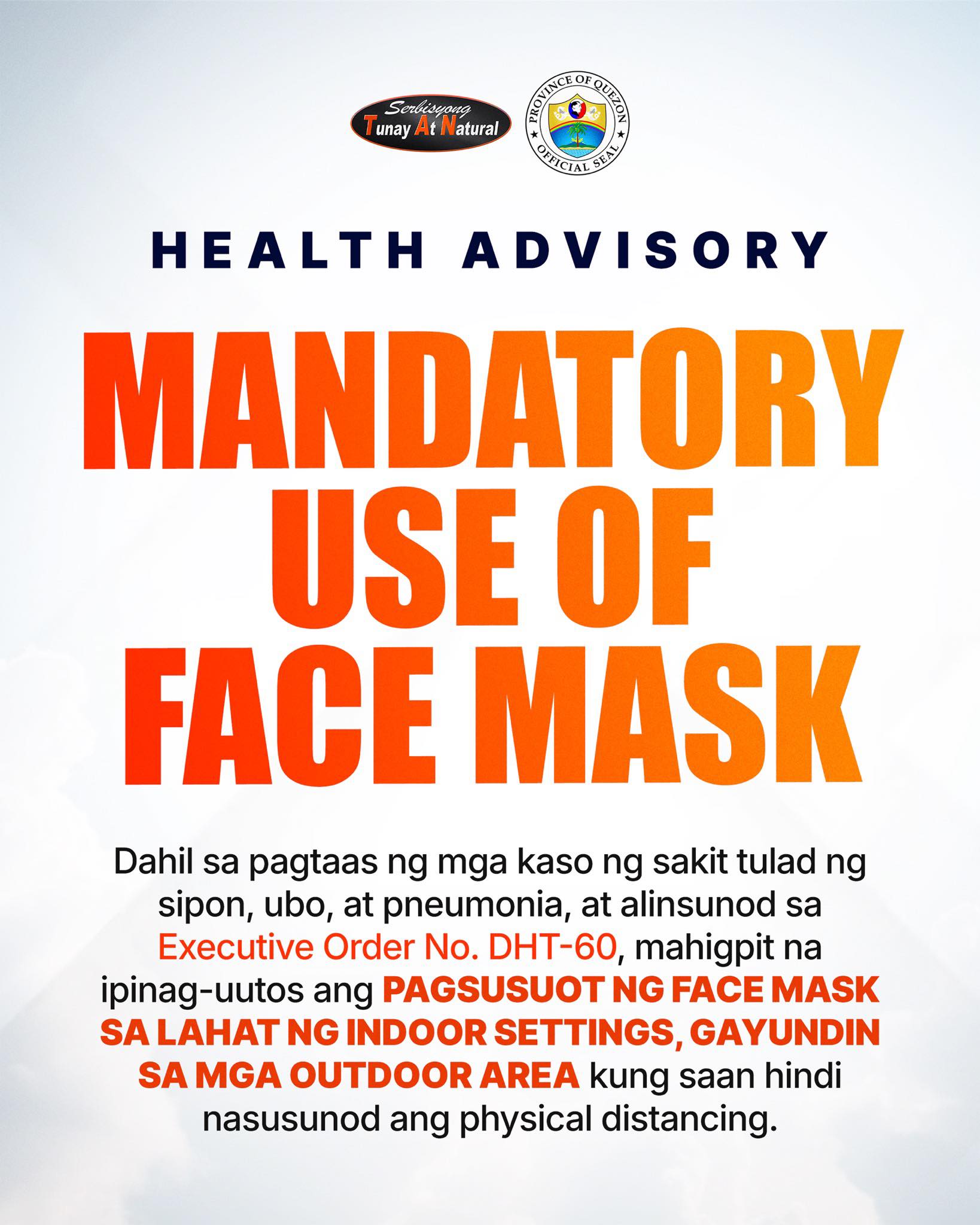 Mandatory na pagsusuot ng facemask, ipinatupad sa lalawigan ng Quezon dahil sa patuloy na paglaganap ng influenza-like illness