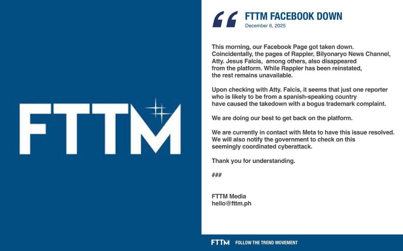 FTTM, naglabas ng matinding pahayag matapos biglang ma-disable kasama ang ibang pages