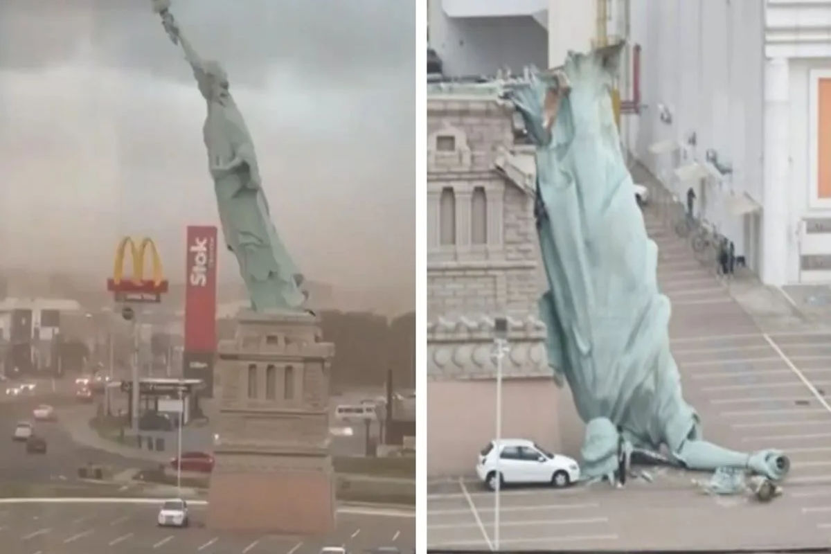 Tingnan: Replica ng ‘Statue of Liberty’, bumagsak sa Brazil matapos ang malakas na hangin