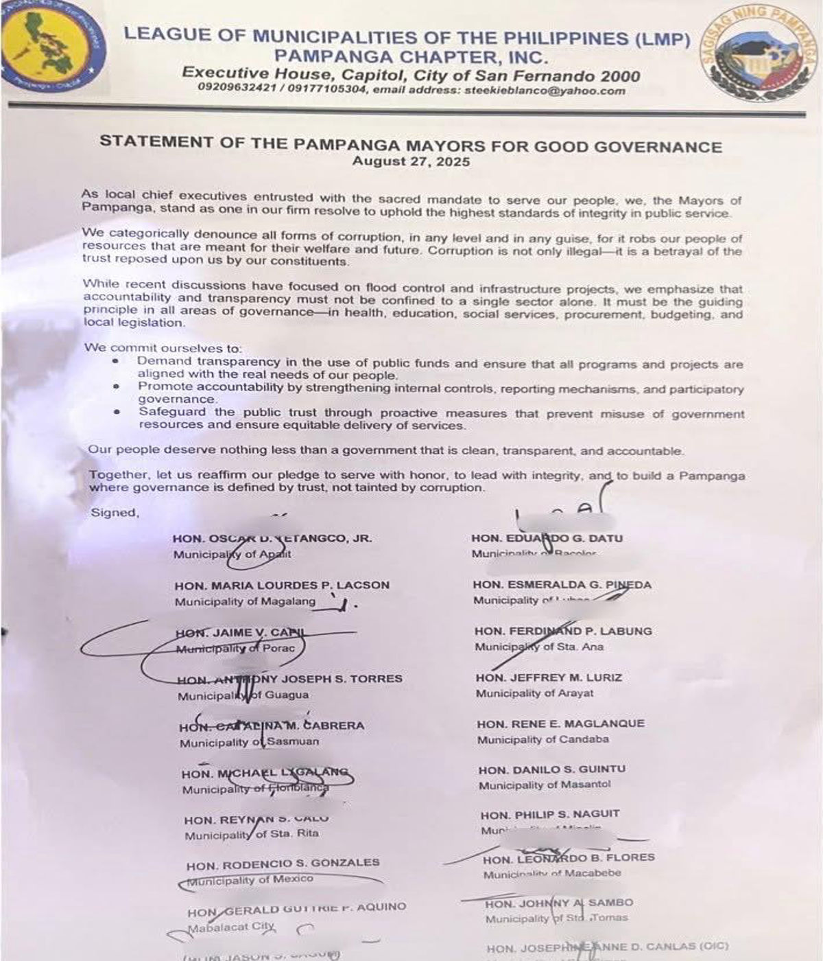 19 na mayor sa Pampanga, nagkaisa at nagdeklara ng ‘war on corruption’