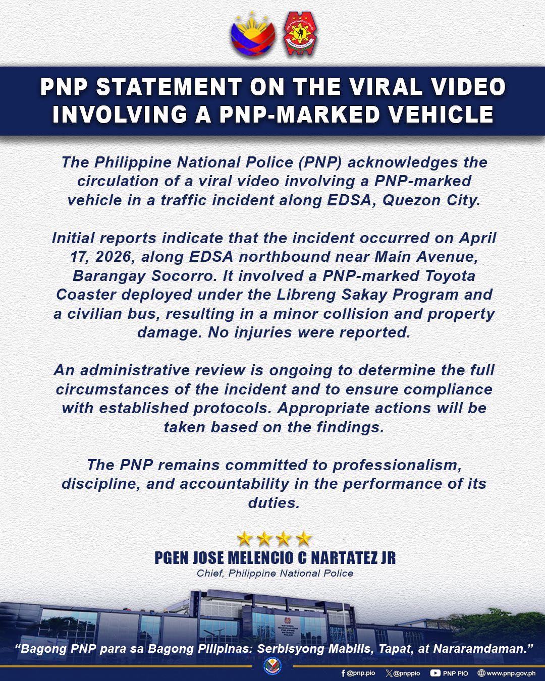 PNP reviews viral EDSA collision involving police-marked vehicle — Accountability in action or damage control?