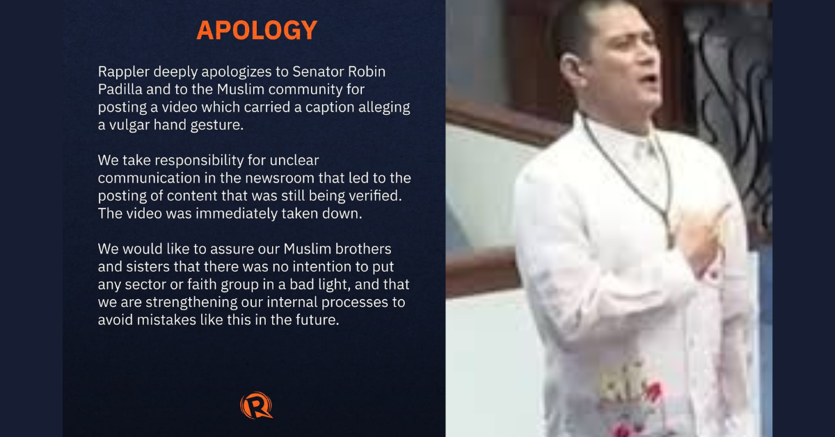Rappler humingi ng sorry kay Robin Padilla