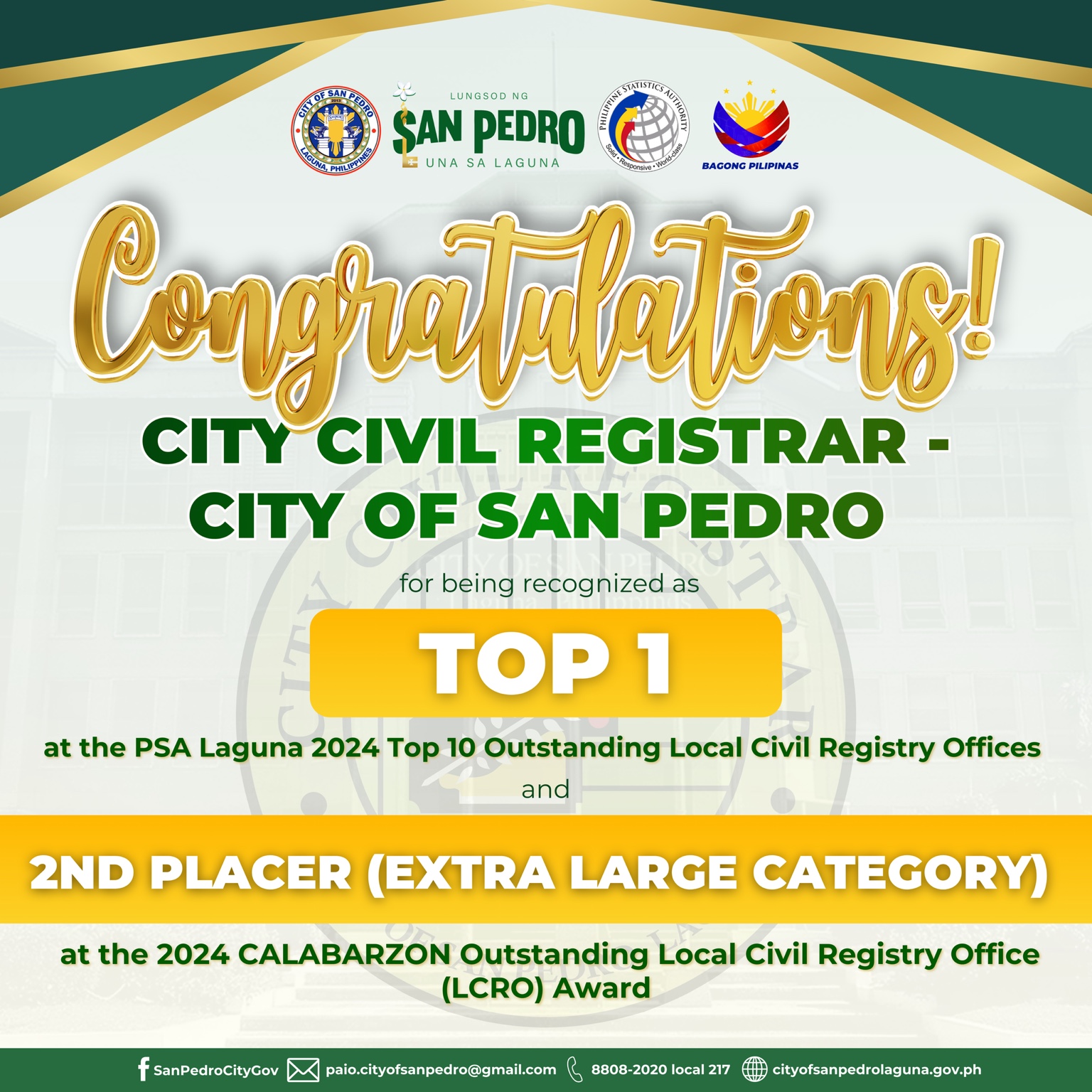 Double recognition for San Pedro Civil Registry — How does public service shine through?
