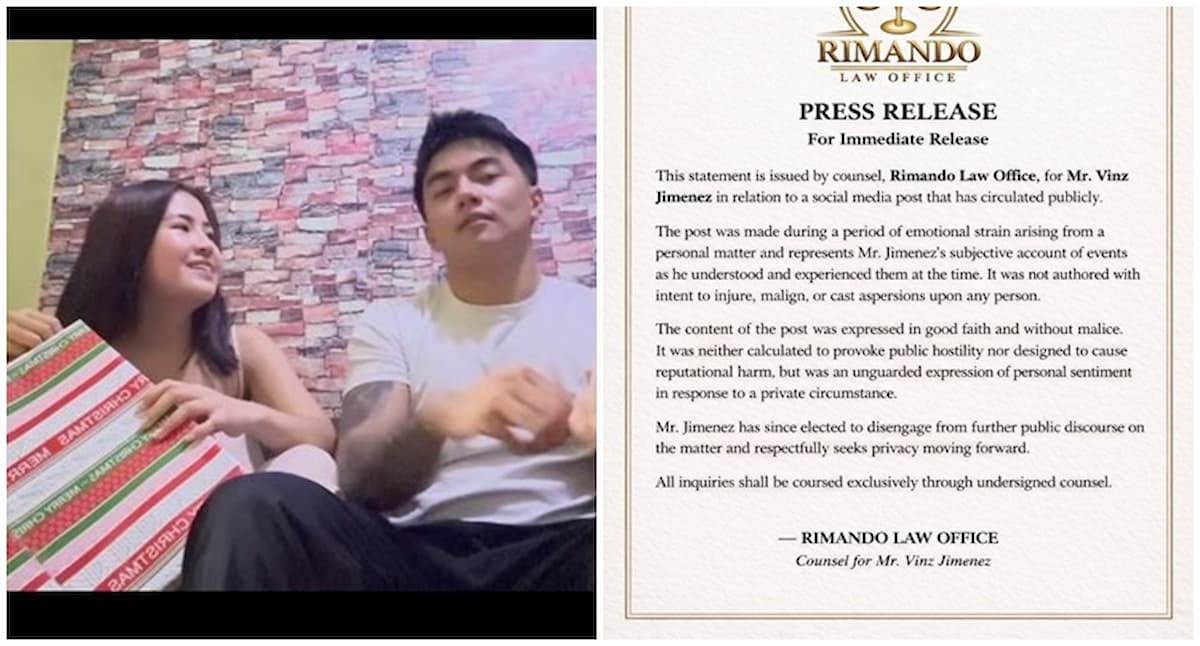 Abogado ni Vinz Jimenez, dumepensa sa viral posts kaugnay ng umano’y panloloko ng dating nililigawan