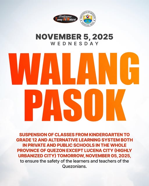 Walang Pasok: Maraming lugar sa Quezon Province, suspendido ang klase dahil sa bagyong Tino