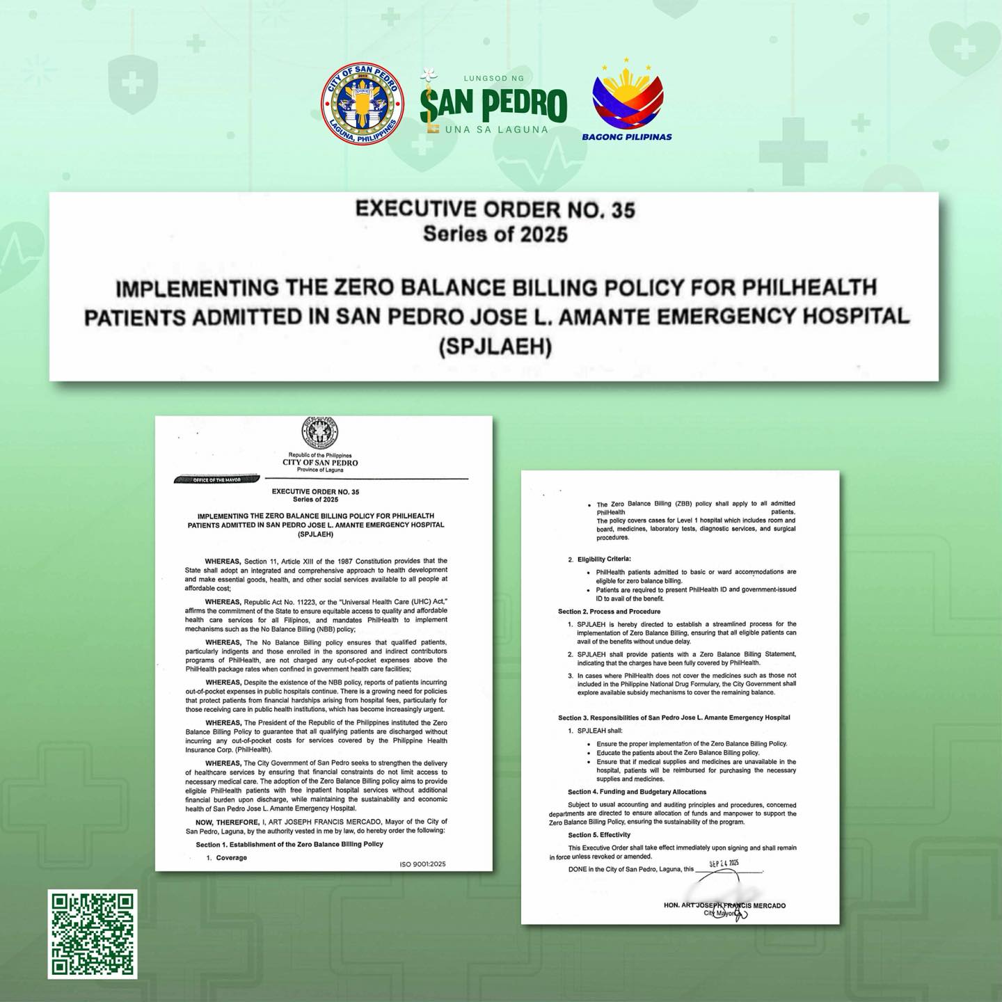 San Pedro LGU, ipapatupad ang ‘zero balance billing policy’ sa San Pedro Jose L. Amante Emergency Hospital